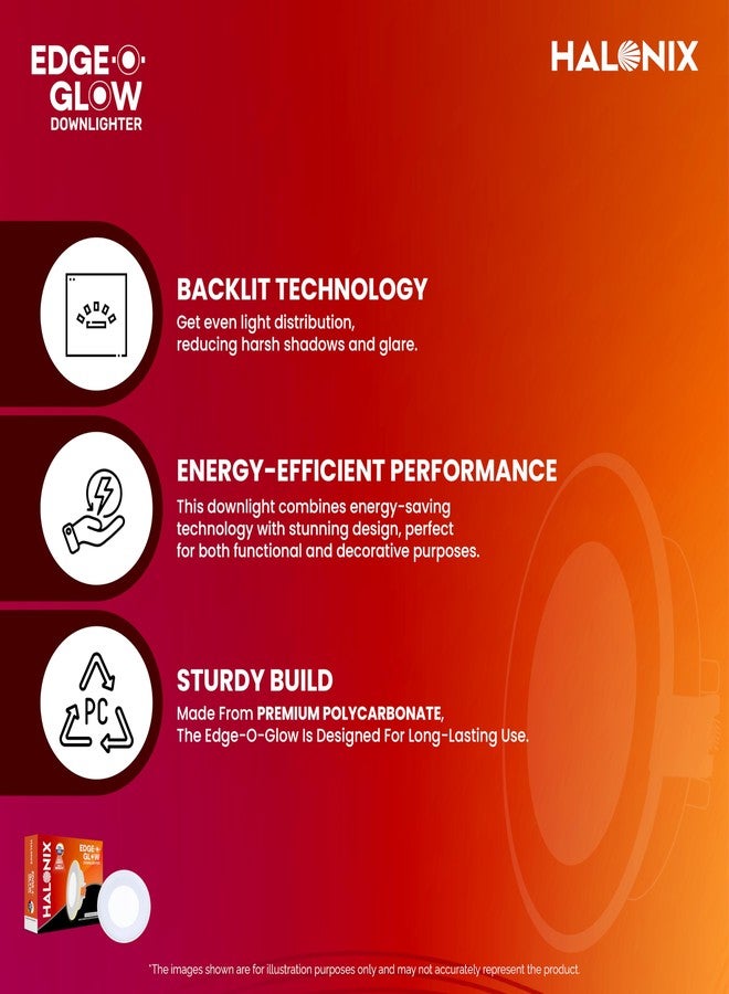 Halonix مصباح سقف هالونيكس المدمج من البولي كربونات بقوة 12 واط بتقنية Edge-O-Glow | 3 أوضاع إضاءة | للمنزل والمكتب | مصباح LED مدمج | يتطلب سقفًا معلقًا | فتحة التركيب: 6 بوصات | اللون: أبيض وأصفر | عبوة من قطعة واحدة - Image 4